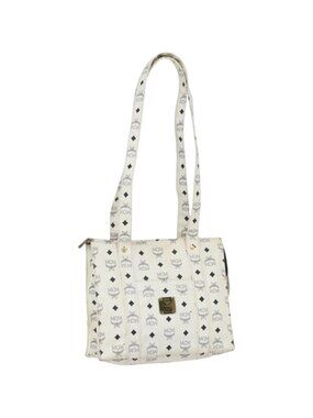 MCM Vicetos Logogram Shoulder Bag PVC Leather White Gold